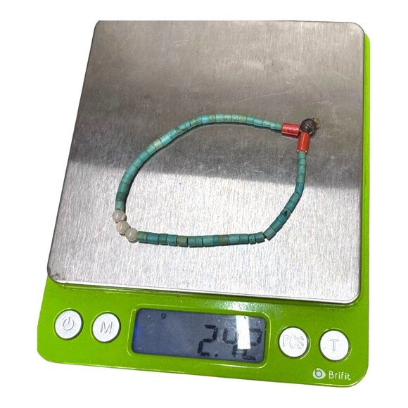 Turquoise Heishi Tube Bead Stretch Bracelet Handmade Southwest Artisan Design - Picture 6 of 6